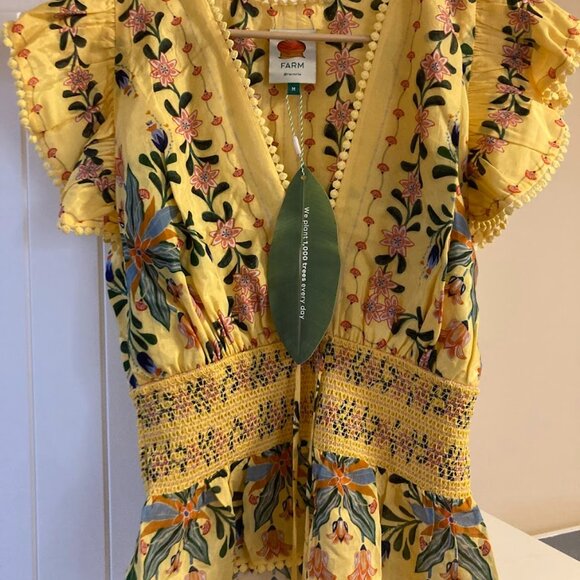 Yellow Delicate Flowers Stripes Blouse (M) - Picture 4 of 6